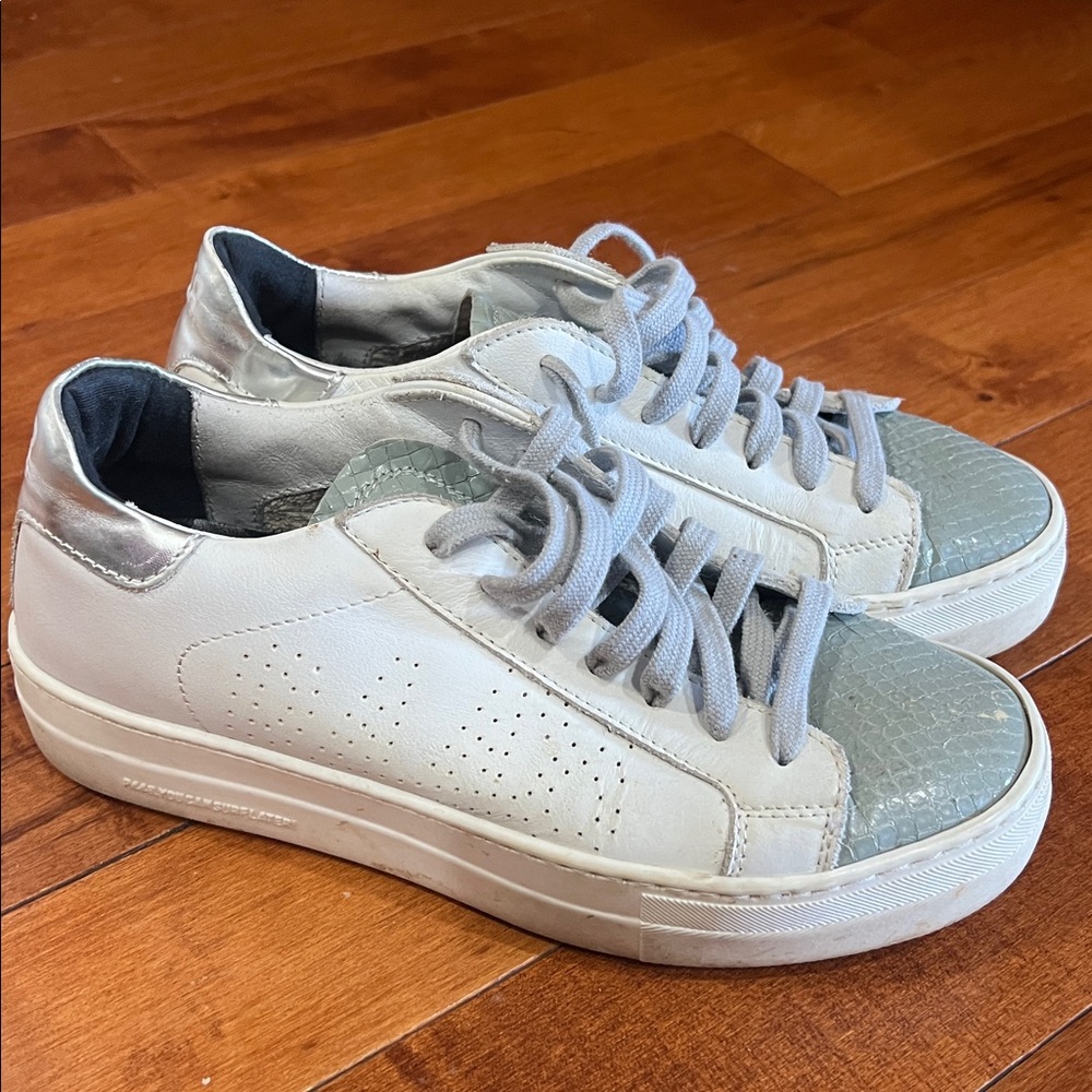 P440 White Gray Silver Snakeskin Leather Platform Sneakers 38